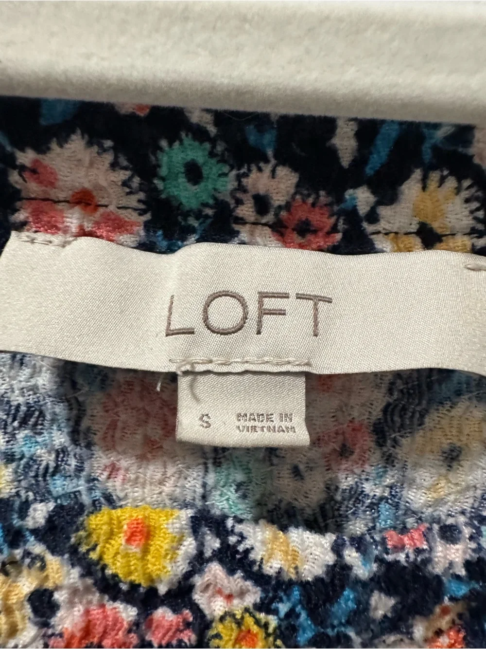 LOFT Navy Floral Puff-Sleeve Tie-Front Top